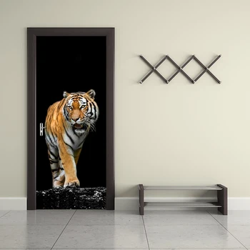 

3D HD Print Tiger Poster PVC Waterproof Entire Door Sticker Creative Stickers Door Wall Sticker DIY Mural Bedroom Home Decor