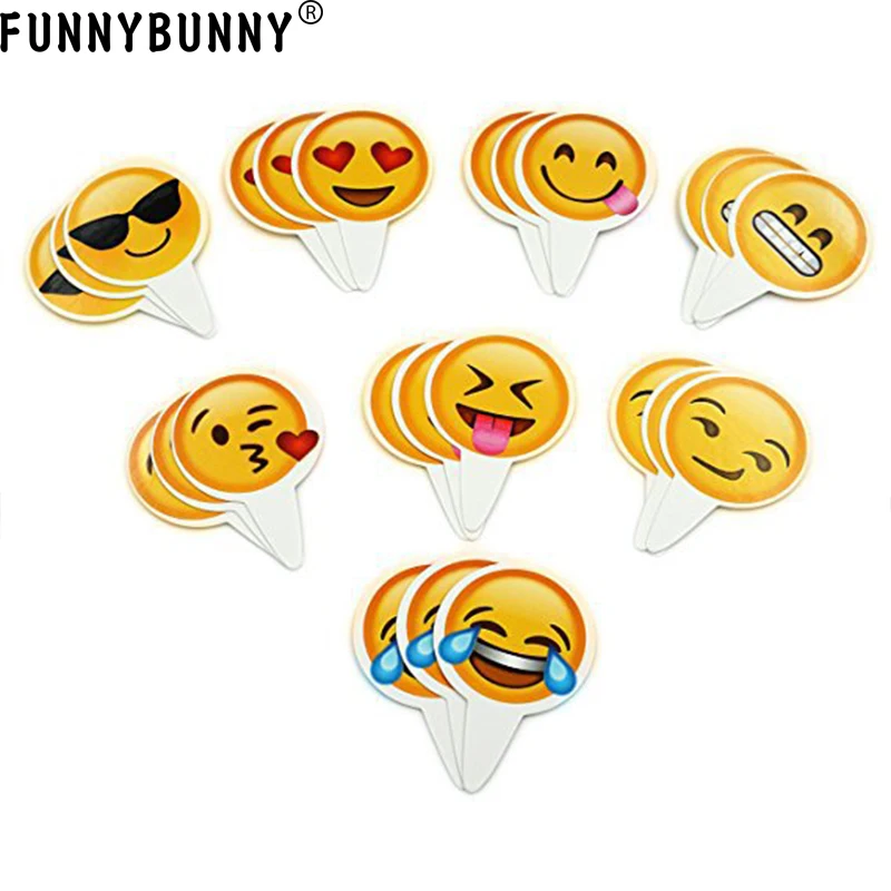 

FUNNYBUNNY Emoji Cupcake Toppers and Emoji Party Decorations and Supplies (Pack of 12) Happy Birthday Cake Topper Thanksgiving