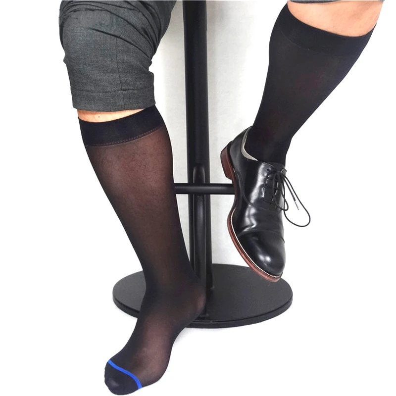 

BlueToe Ring Ultra Thin Sheer Men Formal Dress Socks Softy High Quality Long Hose Visual Male Hose Stocking Transparent Socks
