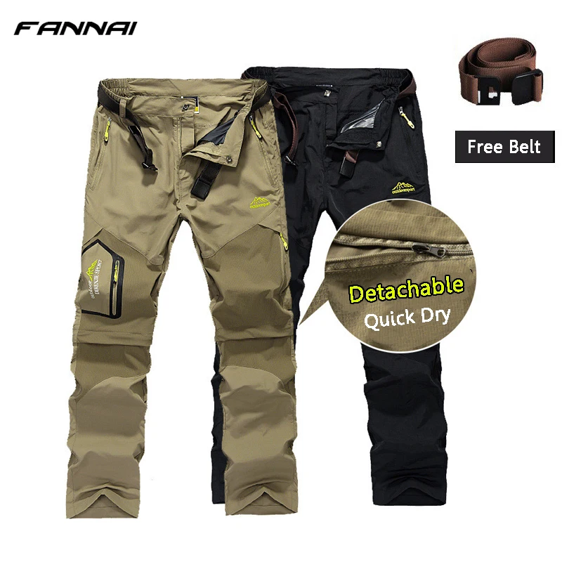 Pantalones de senderismo para hombre al aire libre de secado rápido verano transpirable Camping pantalones cortos extraíbles senderismo caza pesca pantalones cinturón libre