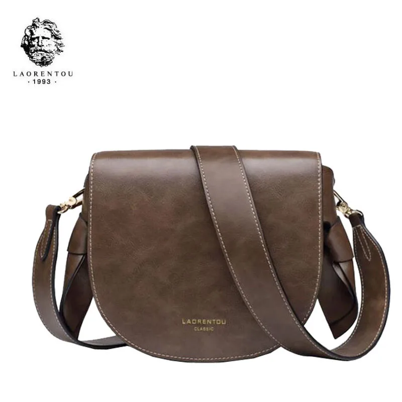 

LAORENTOU 2019 New women Leather bags quality Cowhide Fashion Retro small bag Luxury Leather shoulder bag women Saddle bag