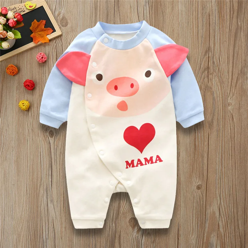 

2018 Baby Girls Clothes Baby Romper Toddler Infant Baby Girl Cartoon Pig Love Print Long Sleeve Jumpsuit Romper Clothes JY24#F
