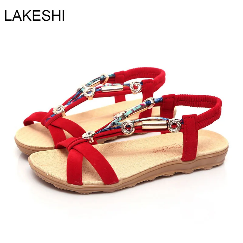 

LAKESHI Women Sandals Summer Shoes Women Flat Sandals Fashion Beach Shoes Plus Size 40 41