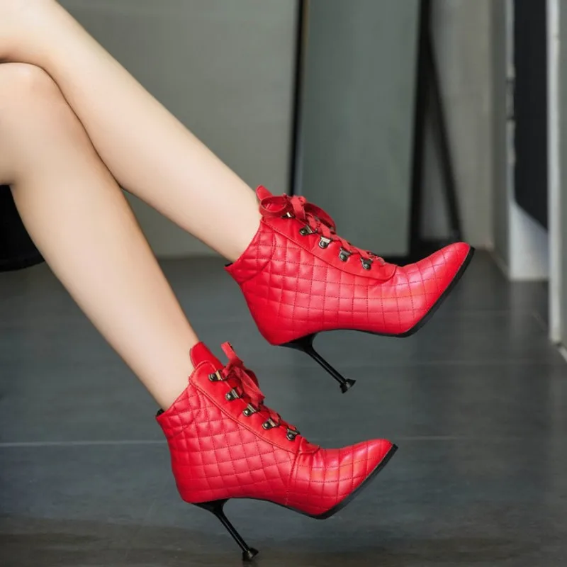 

Large Size 43 Red Ankle Boots Women Autumn Shoes Sexy High Heels Fashion Pointed Toe Women High Boots Women Shoes Pumps