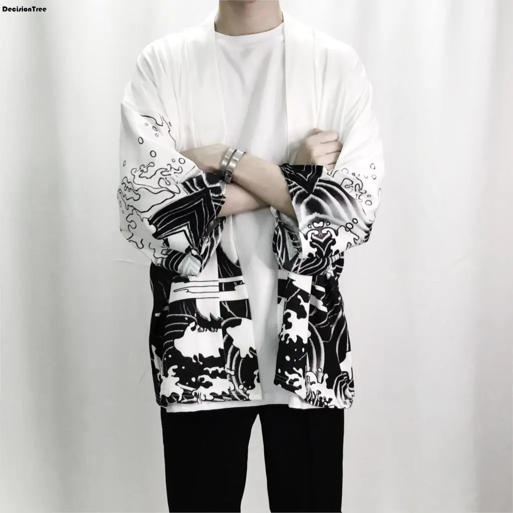 2017 autumn mens kimono japanese clothes streetwear casual kimonos jackets harajuku japan style cardigan outwear