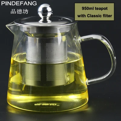 Отличный прозрачный заварочный чайник из боросиликатного стекла с сетчатым фильтром из нержавеющей стали 304, чайник для заваривания чая и кофе, чайный набор - Цвет: Classic 950ml