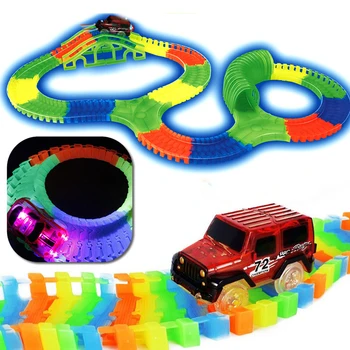 

328-488pcs Magical Glowing Racing Tracks Bend Flexible Glow in the Dark Race Tracks LED Light Rail Car Toys for Children Gift