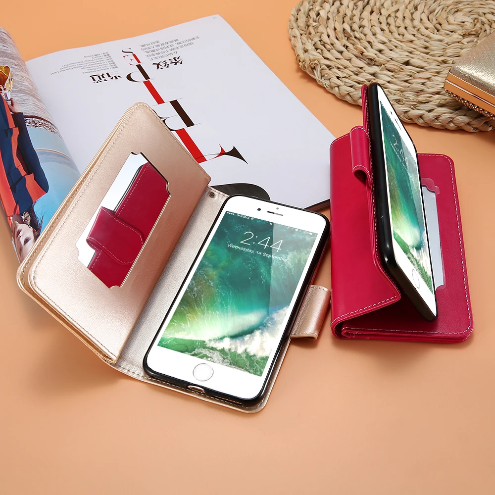 Kisscase Стоять Кошелек чехол на айфон 6 6S плюс для 7 8 кожаный X 5 5S SE флип зеркало s 5s|mirror