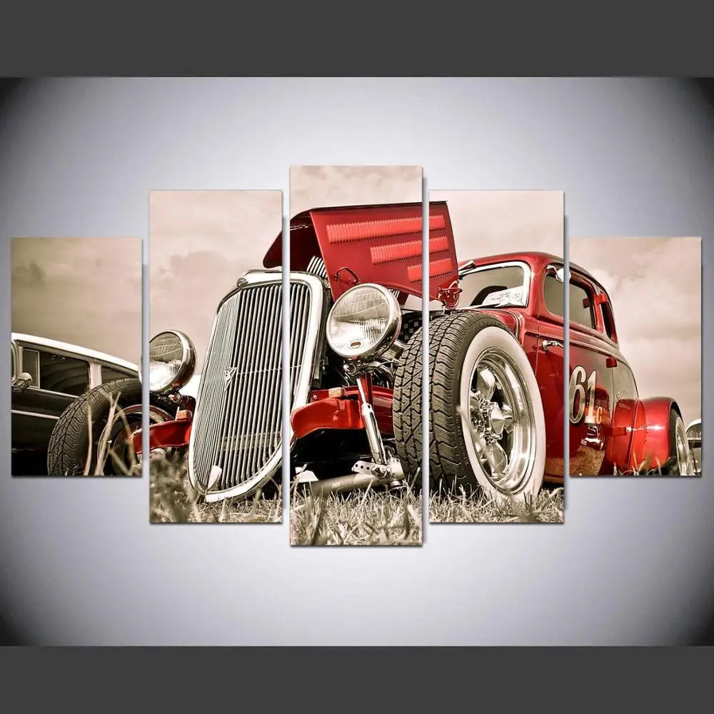 HD canvas printed painting 5 piece Wall Art Framework hot rod car Home
