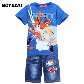 

New 2018 Retail Children Set Cartoon DUSTY PLANE fashion suit boys jeans sets t-shirt+pant 2pcs Kids Clothing