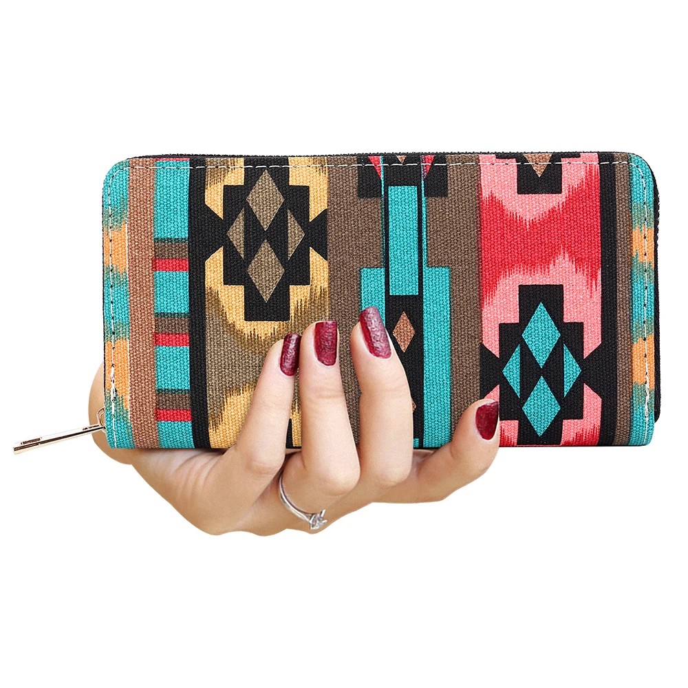 

Sansarya 2018 Bohemia Rhombus Printing Canvas Long Women Wallet Ladies Card Holder Retro Female Purse Bag With Cupreous Zipper