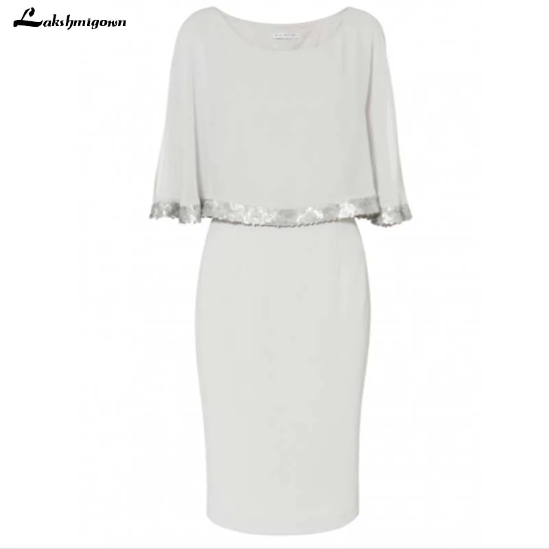 

Short Mother of the Bride Dresses with Cape 2019 Chiffon Dress for Wedding Guest Knee Length Evening Dress