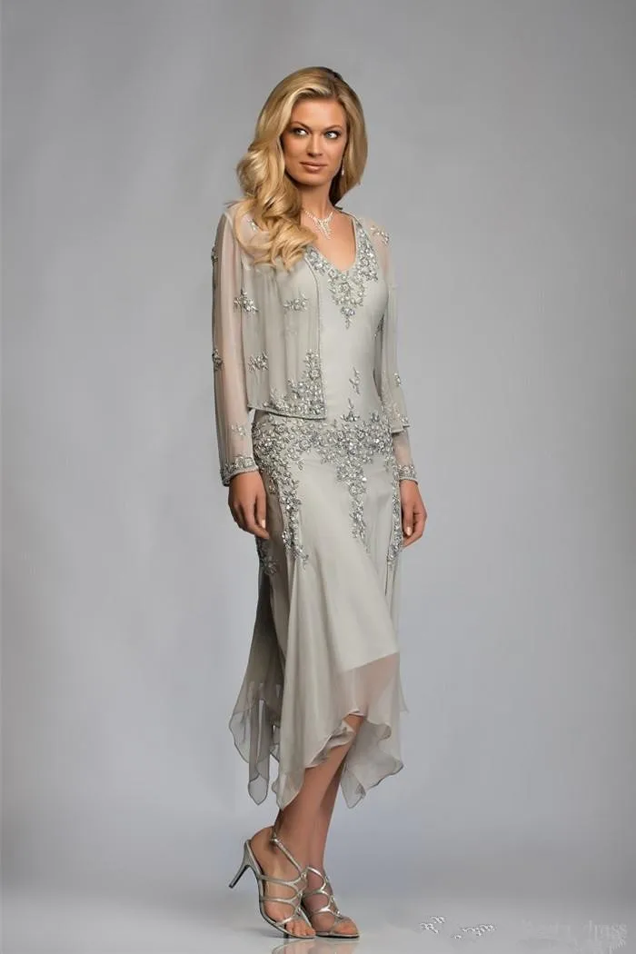 vestido de madrinha платье для матери невесты длиной до колена с аппликацией из бисера, v-образным вырезом, ТРАПЕЦИЕВИДНОЕ вечернее платье с бесплатным Болеро