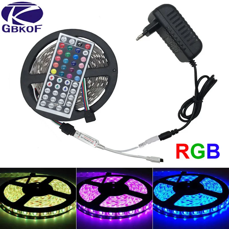 SMD RGB Светодиодные ленты Light 5050 3528 10 м 5 м светодиодные rgb светодиодов ленты светодиод лента Гибкая мини ИК-пульт DC 12 В адаптер Комплект