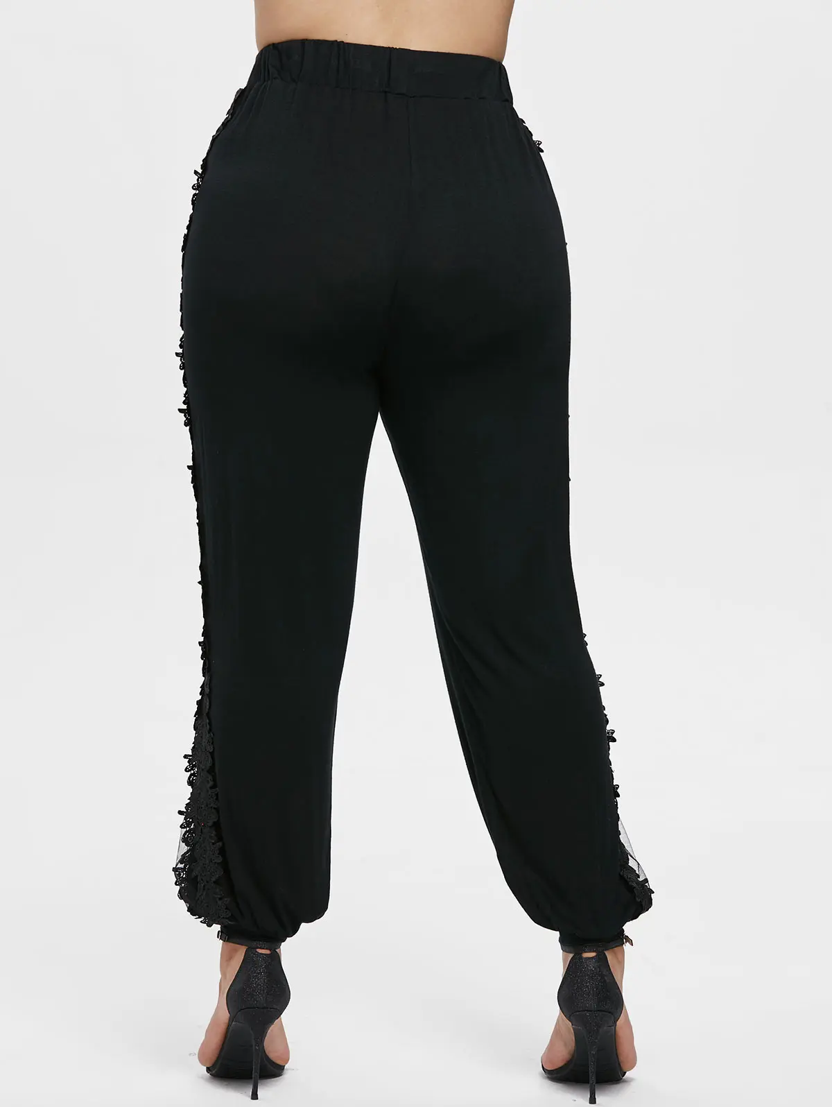 Rosegal размера плюс, на шнуровке сбоку брюки женский, черный Высокая талия прямые Повседневное облегающие Женские брюки больших Размеры штаны женский Костюмы 5XL
