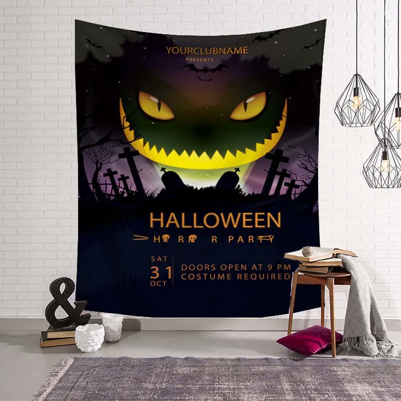 Halloween Horror Night Wall Hanging Tapestry Door Ornament Haunted House Trick or Treat Psychedelic Party Decoration Blanket