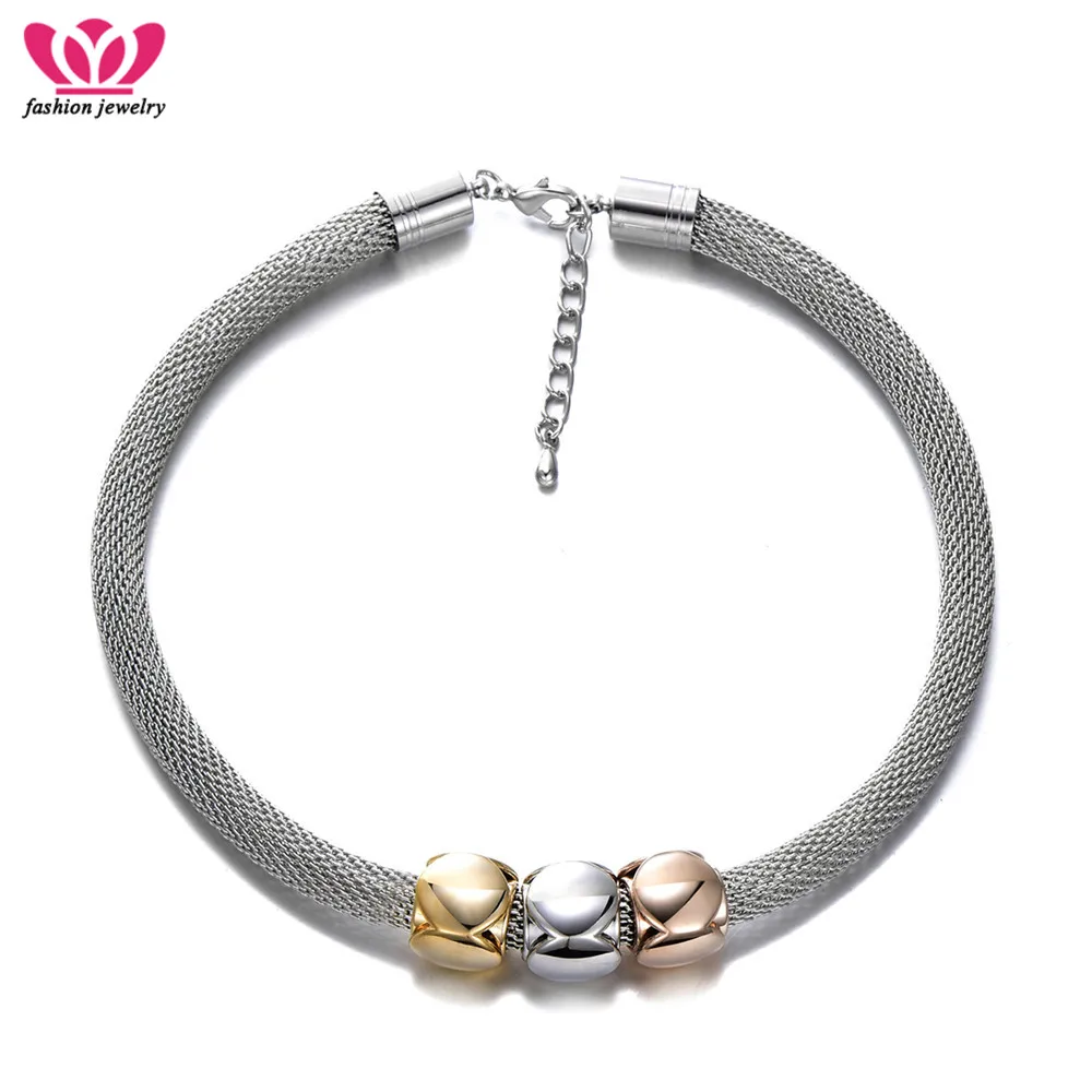 Fashion Multicolor Necklace For Women Simple Big Hole Beads Steel Mesh Chains Punk Style Jewelry Drop Shipping | Украшения и
