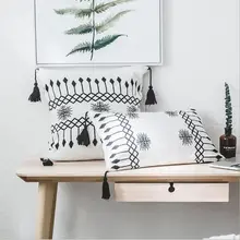Скандинавское украшение для дома, черный, белый, вязаный, Стильный чехол для подушки с кисточками, декор для кровати, кресла, наволочка, квадратная, прямоугольная