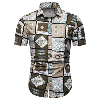 

Plus size Hawaiian Shirt Men Floral Short sleeve Casual Dress Shirt mens clothing Summer Blouse Men