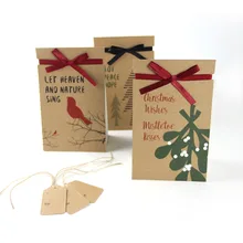 3 шт веселые рождественские сумки с печатным рисунком рождественской елки птицы упаковочные сумки винтажные бумажные пакеты для конфет для рождественских подарков