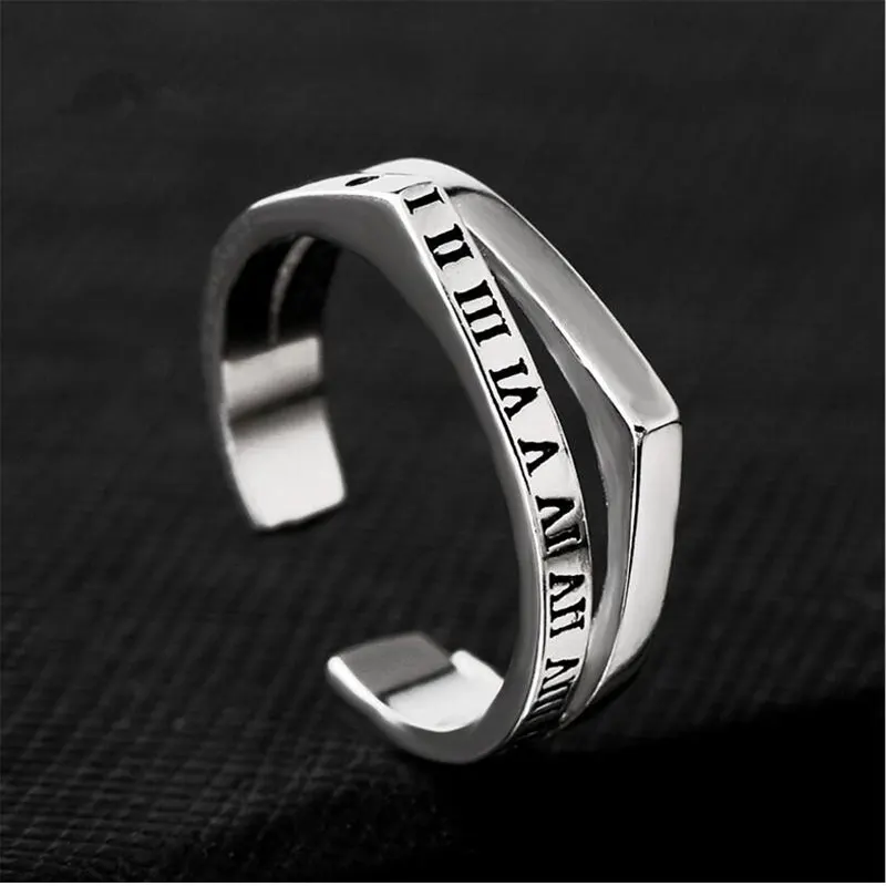 Anenjery индивидуальные винтажные тайские серебряные двойные кольца с римскими цифрами для женщин 925 пробы серебряные Регулируемые кольца S-R289