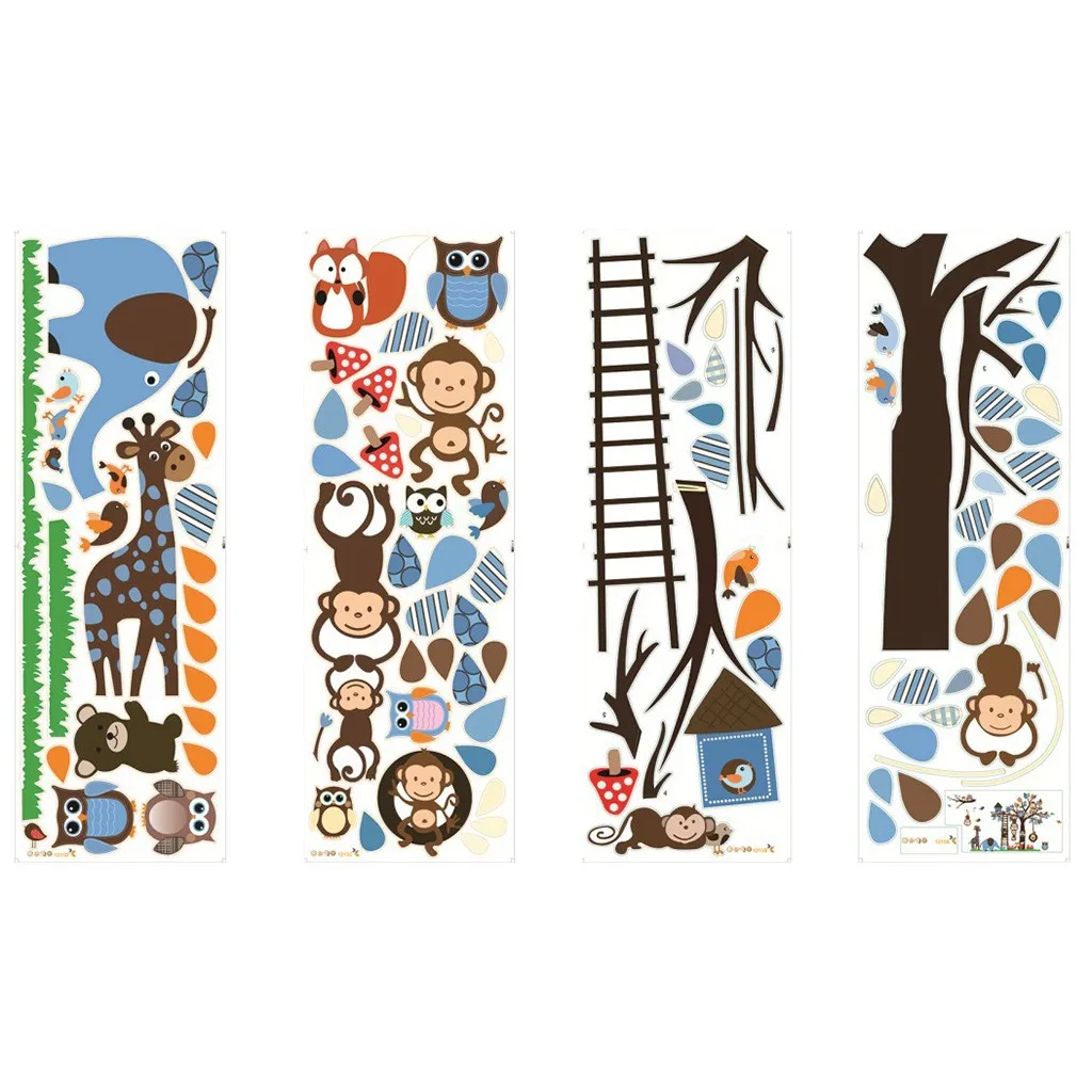 Большое дерево животных настенные наклейки для детской комнаты украшения 1213. Обезьяна Сова зоопарк мультфильм diy Дети Детские наклейки на стену для дома# 30gy