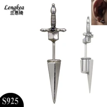 Для мужчин серьги доминирующий меч серьги панк аксессуары в готическом стиле 925 стерлингового серебра ювелирные изделия для маленьких мальчиков крутые аксессуары для ушей подарок