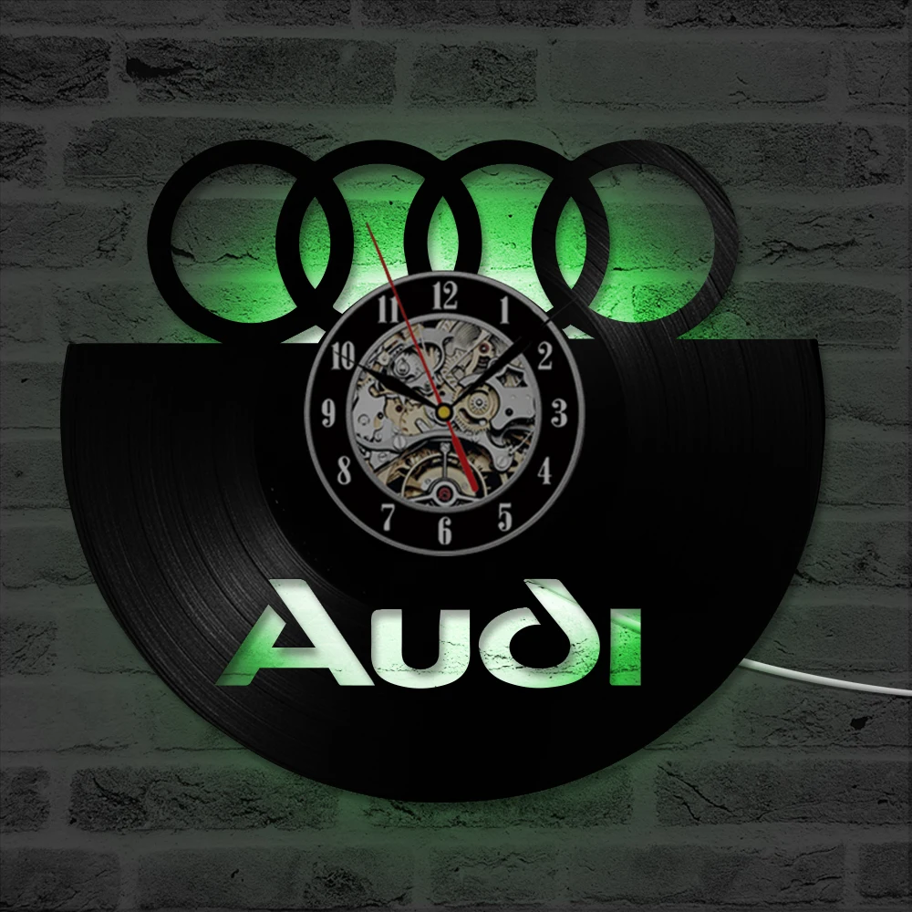 Черный полый звуковой логотип cd пластинка настенные часы Audi подарок искусство Декор светодиодный запись старинное украшение персонализированные домашний декор