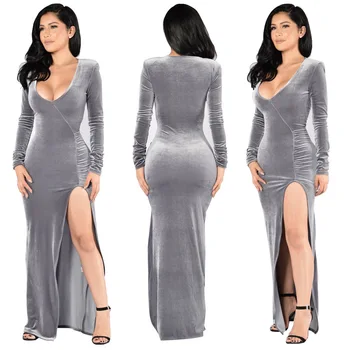 

Pleuche Lining Autumn Christmas Party Solid Color Dress Ladies Casual Dancing Dresses