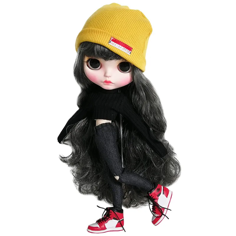 

Blyth Doll Clothes Long Sleeve Crop Tops Sweater + Hole Jeans + Hat Suit Hip Hop Style Suitable for 1/6 30cm ICY Azone Doll
