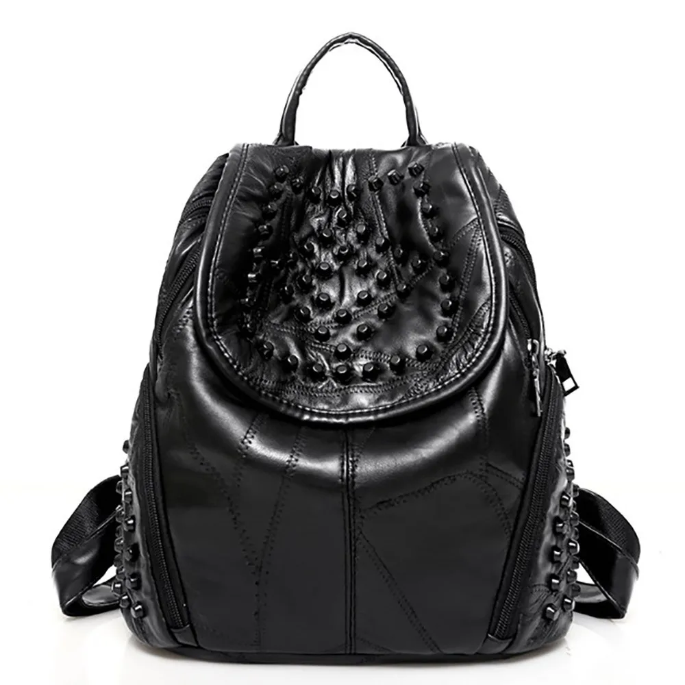 

Women Backpack Rivet Drawstring Bag Real Sheepskin Large Capacity Bag Backpack Female Design Luxury Casual Tote Rucksack Bags#23
