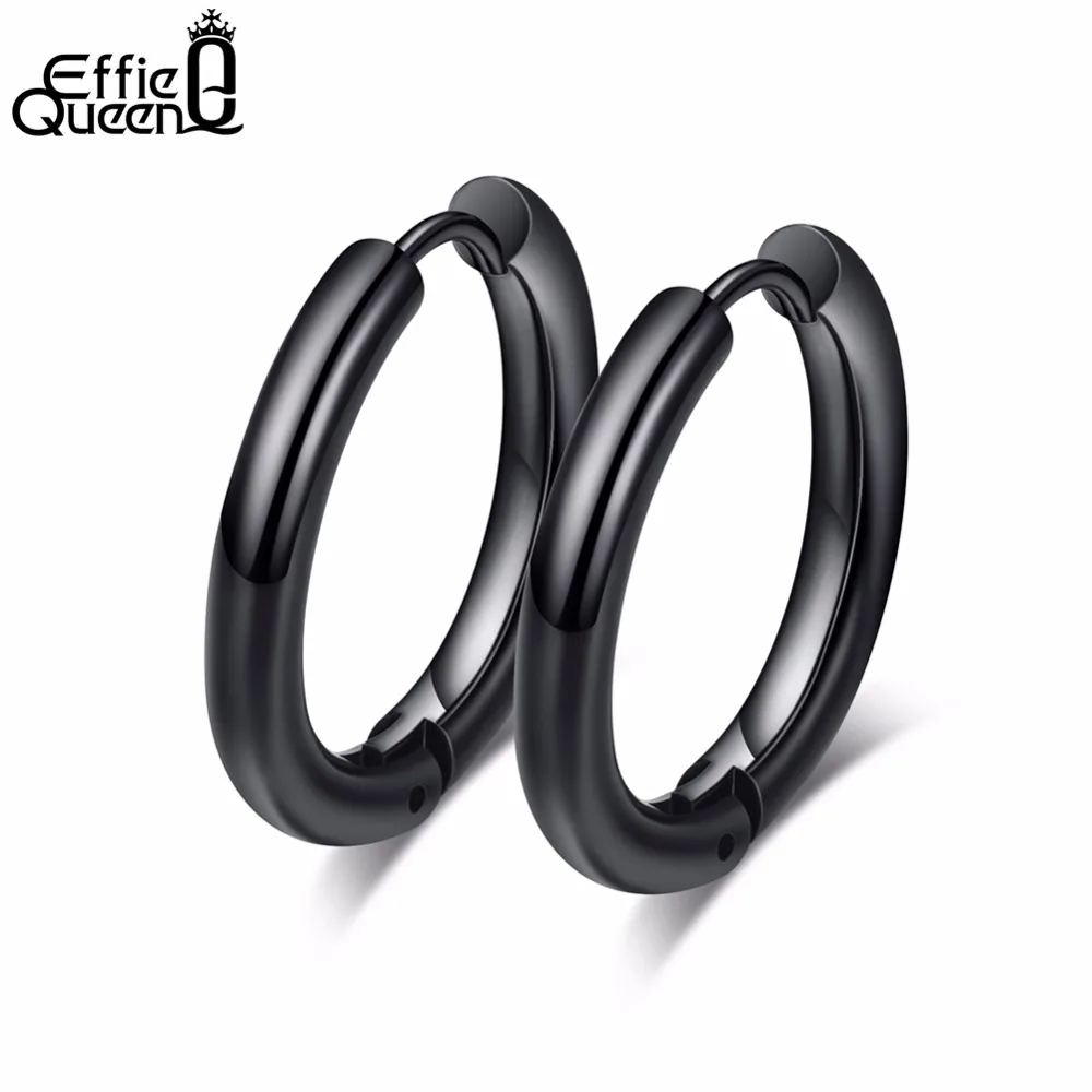 

Effie Queen Punk Stainless Steel Small Hoop Earrings For Men Women Gift Black Circle Simple Men Jewelry Aretes Brinco DGTE101-B