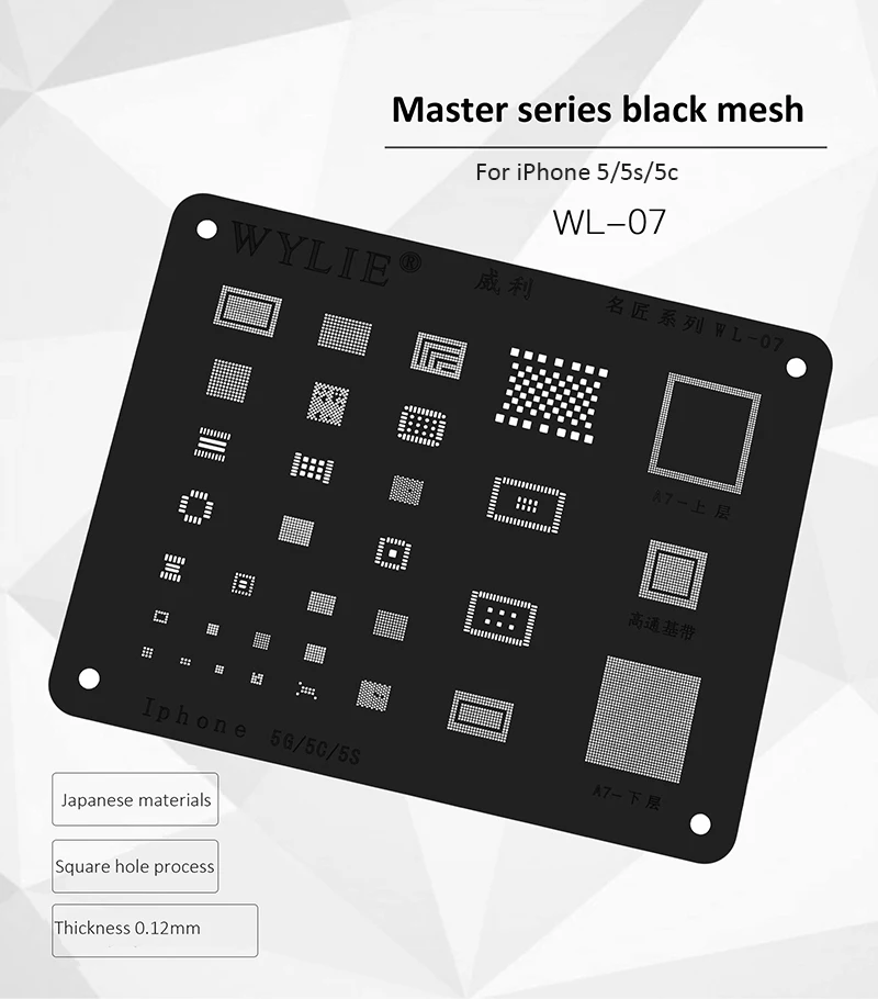 Jyrkior A7 A8 A9 A10 A11 A12 ЦП посадки жестяная сетка BGA черный Трафарет Шаблон для iPhone 5/5c/5S 6/6s/7/8/X XS MAX XR - Цвет: For iPhone 5s 5c 5