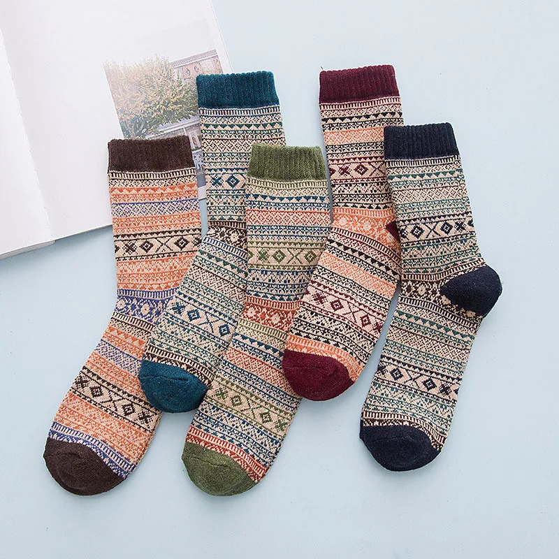 

Sale 1Pair Autumn Winter Vintage Thick Wool Socks Men's Casual Long Tube socks National Cotton stripe Warm Boys Socks