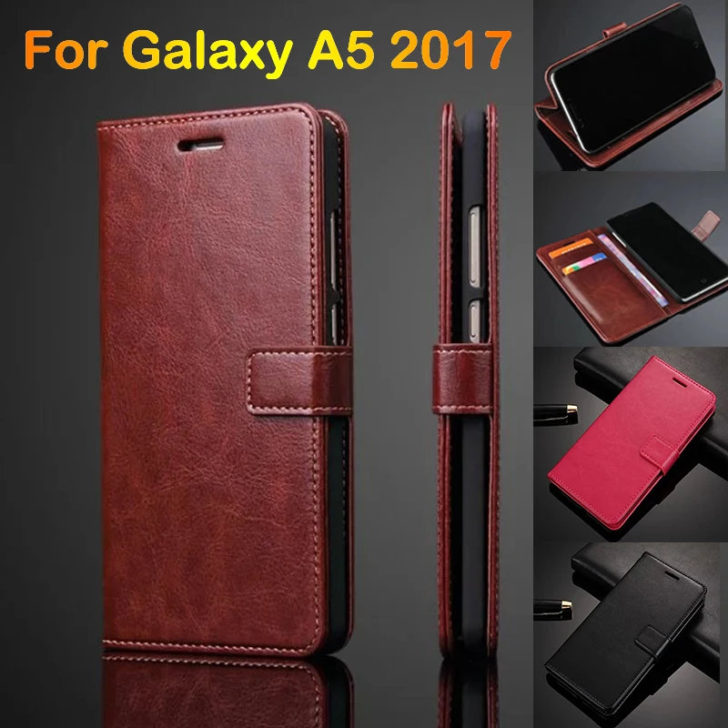 For Samsung A5 2017 A520F Case Cover Flip Leather Silicon Soft Back Cover For Samsung A5 2017 SM-A720F Case Luxury Luxus TPU