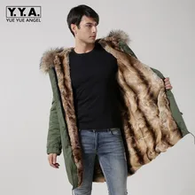 Лидирующий бренд, зимняя утепленная меховая подкладка, Мужское пальто, натуральный меховой воротник, куртка с капюшоном, армейские длинные пальто, свободная посадка, высокое качество, верхняя одежда