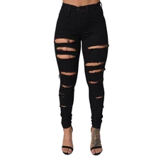 2017 HOT Explosion Models Summer Fashion Womens Skinny Jeans Casual Ladies Hole Denims Black/White Denim Ripped Jeans For Women