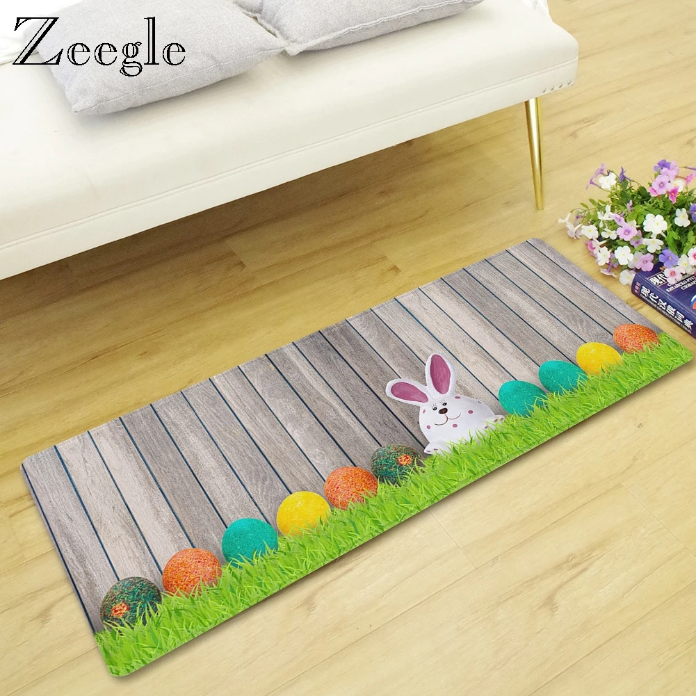 Zeegle Easter Printed Long Floor Mat Decoration Living Room Rug Non