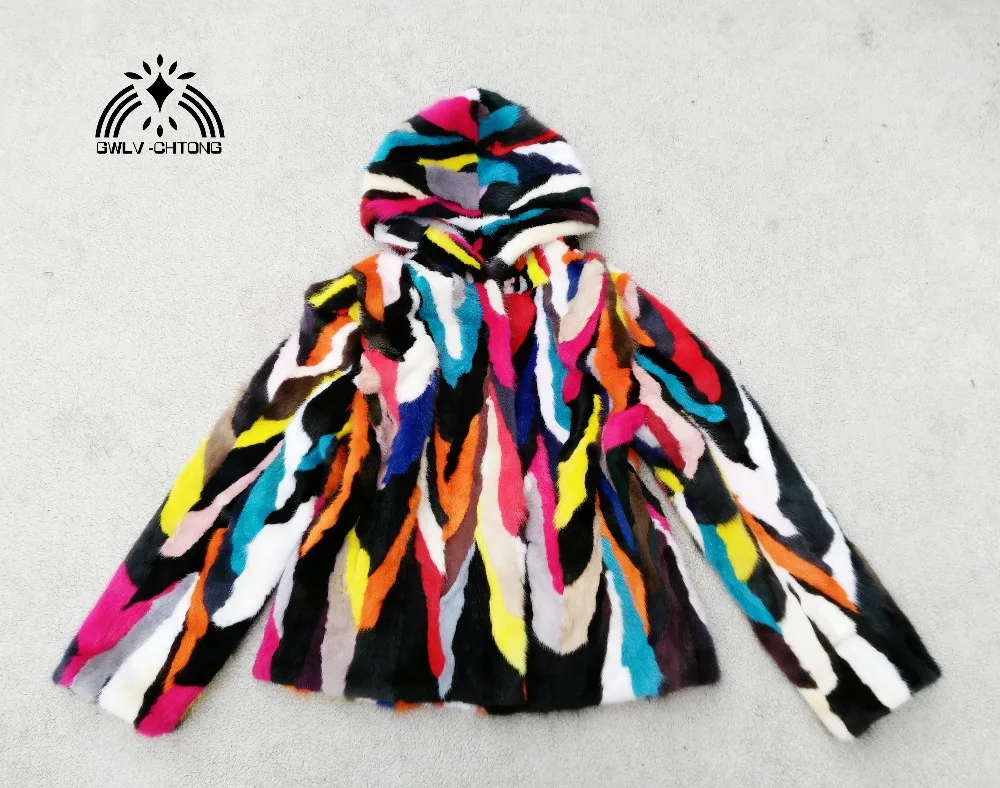 

Real natural genuine mink fur coat with hood women fashion colorful fur jacket outwear custom any size