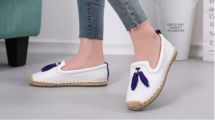 QQ20180625-184907.Women Flats Shoes Spring Autumn Fisherman Shoes Flock Lazy Loafers Fringe Women Casual Single Shoes