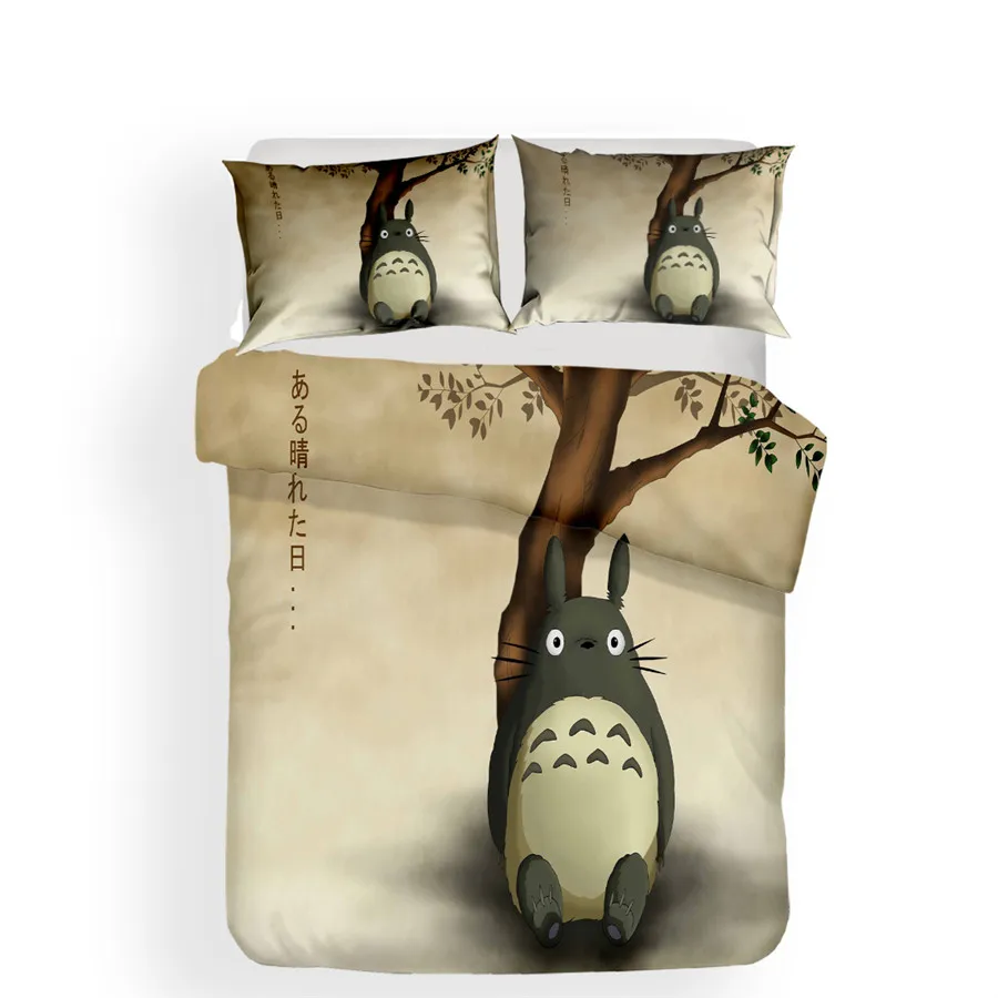 HELENGILI 3D طقم سرير Totoro الحرم الجامعي شارة طباعة حاف مجموعة غطاء Bedcloth مع المخدة طقم سرير المنسوجات المنزلية # LM-08
