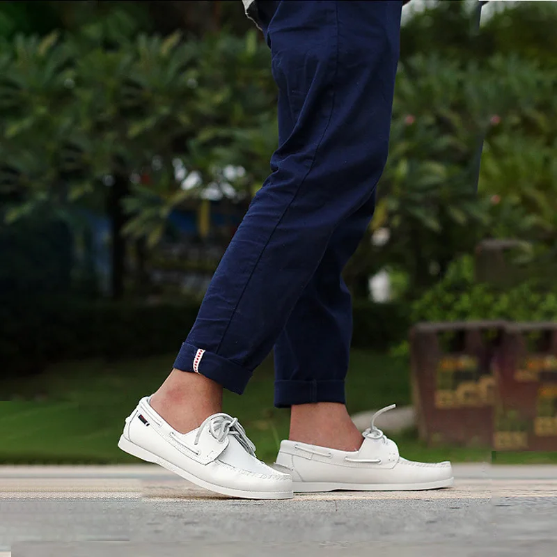 Merkmak Spring Solid Men's Boat Footwear Fashion Genuine Leather Loafers Slip On&Lace Up Casual Shoes Man Comfortable Lazy Shoes