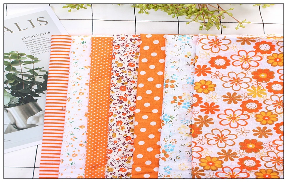 7 шт./лот, хлопок простой оранжевый стиль печатных стеганый набор тканей, текстиль пэчворк, ткань для шитья, ткань, ткань, Tilda
