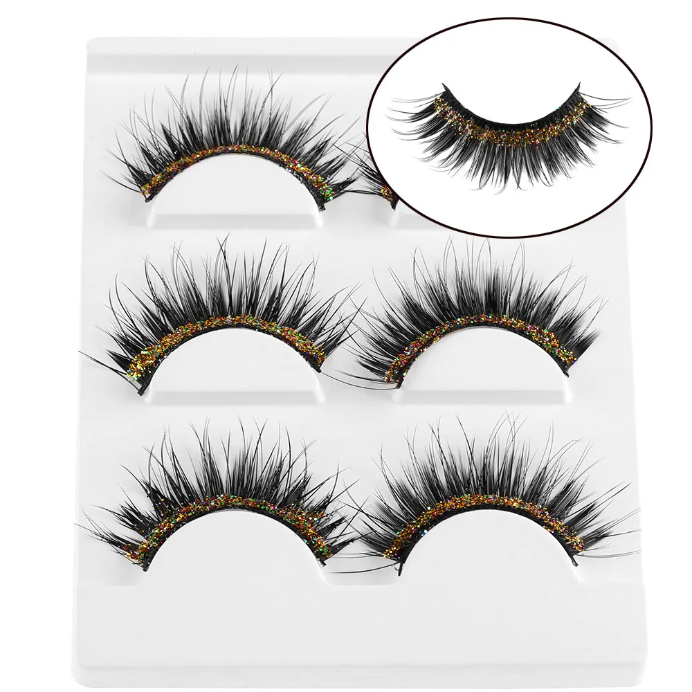 3 Pais False Eyelashes Glitter Exaggerated False Eyelashes Arts Fake