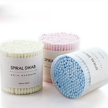 

200pcs/lot Disposable Makeup Cotton Swab Double Head Ear Cleaning Stick Colorful Spiral Round Soft Cotton Swab Stick Makeup Tool