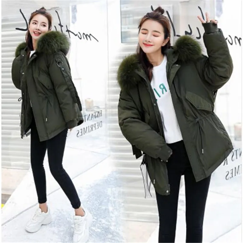 longueur Poilu Un 1 mot long Collier Coton 5 Nouvelles 3 Rembourré De Veste Fit Lâche À 7 Longue 2018 6 Ins 2 Mode Taille Capuche Femmes Robe 4 P88A7