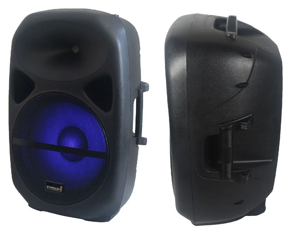 staraudio 15inch 2500w  powered dj pa stage spekaer with rgb led lighting bluetooth sd card mp3 player usb stage party show wedding school play speakers