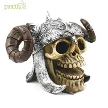 Череп смолы ремесла Скелет принц реалистичные аквариум принц череп с рогами ужасающие домашние декоративные предметы