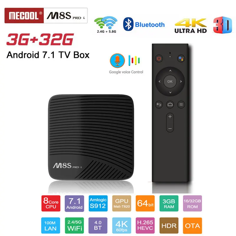

MECOOL M8S PRO L Android 7.1 box 3GB 32GB Amlogic S912 HD2.0 support 2.4/5G wifi BT4.0 H.265 iptv NETFLIX Android tv box pk h96