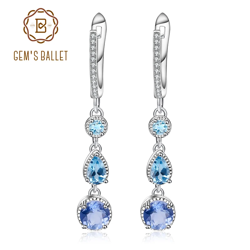 

GEM'S BALLET Natural Color-Change Fluorite Mix Gemstone Drop Earrings 100% Genuine 925 sterling silver Fine Jewelry For Women